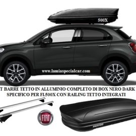 BOX BAULE PORTATUTTO 400 LT.NERO + Kit 2 Barre Tetto Specifico per Fiat 500X con Railing tetto integrati.